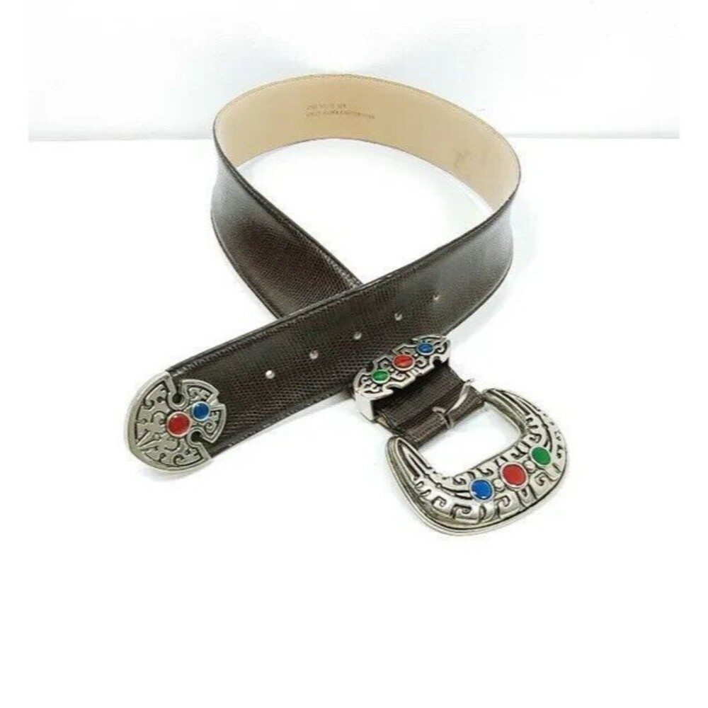Native Western Belt Rodeo Square Dance Lizard-embossed Leather Sz M/L 30 - 34
